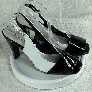 Pierre Dumas High Heels Womens 7.5 M Black White 3.5 Inch Block Heel Adjustable